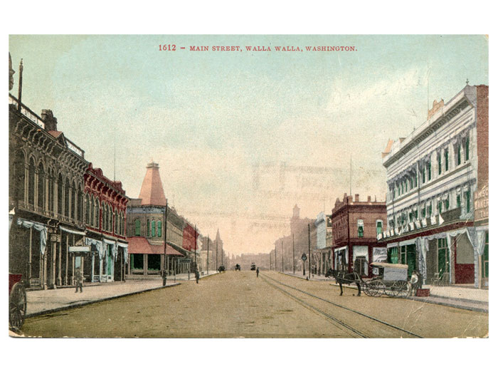 Historical postcard of the saloon and hotel in Walla Walla, Washington