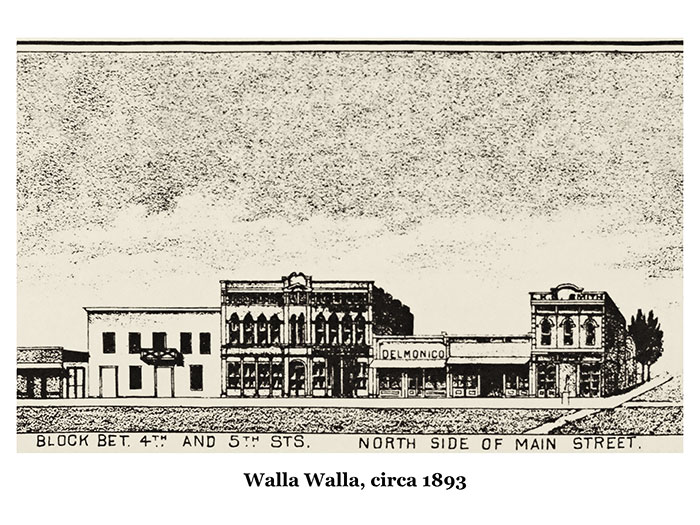Architectural print of the saloon and hotel in Walla Walla, Washington from 1893